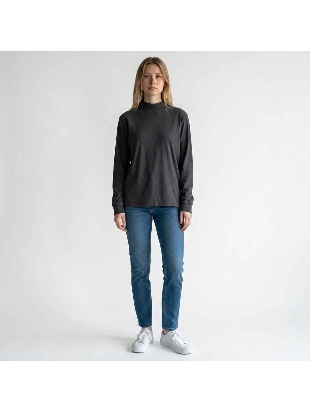 Lands' End Sweater Pullover Women L Large Black Long Sleeve Knit Soft Cotton